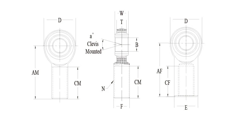 JM-M JF-M series metric rod end technical drawing