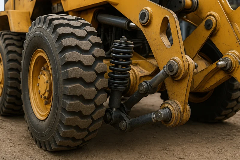 Loader suspension system featuring heavy duty heim joints for articulation.
